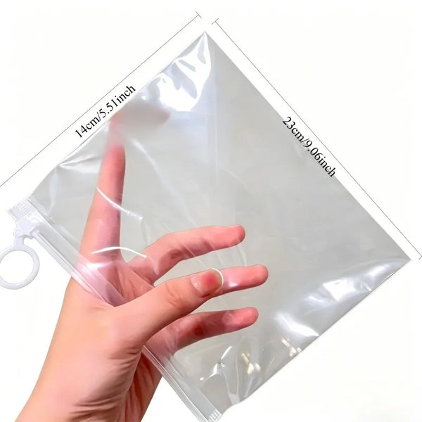 5pcs Transparent Rectangular Plastic Zipper Bags with Pull Rings, Pouches for Organizing Socks, Underwear, for Home, Moving.