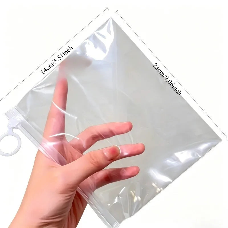 5pcs Transparent Rectangular Plastic Zipper Bags with Pull Rings, Pouches for Organizing Socks, Underwear, for Home, Moving.