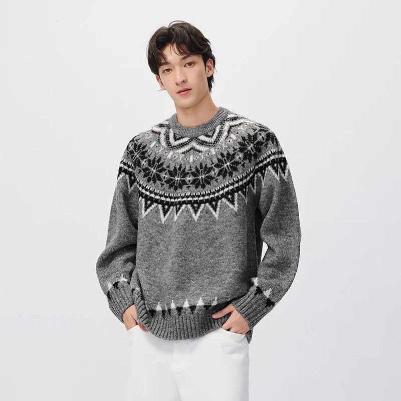 Semir Men Knit Sweater Geometric Jacquard Vintage Style Crew Neck 2026 New Winter Daily Wear Urban Casual Style