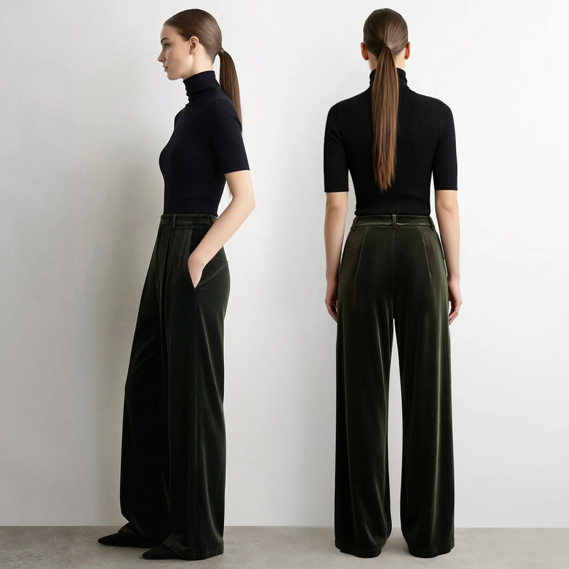 Amii Wide Leg Women's Pants 2026 Autumn New Velvet Casual Flowy Pants Loose Fit Soft Elegant Daily Trousers For Woman 12623112