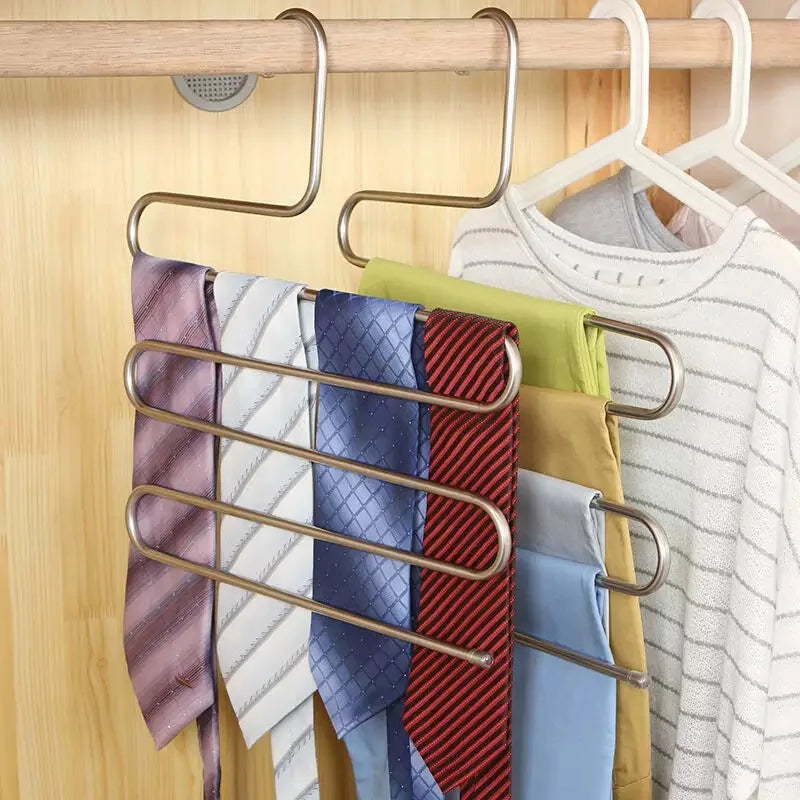 S-Shaped Pants Rack, Multi-Layer Multifunctional Pants Clip Hanger, Wardrobe with Pants, Towels, Anti Slip Storage, Organization