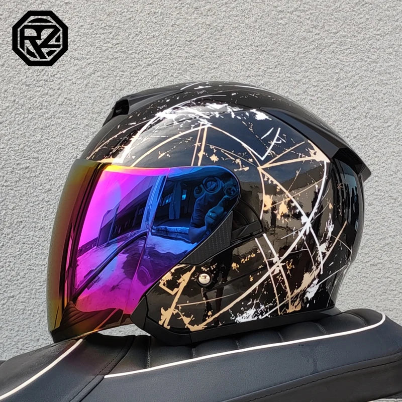 Motorcycle Helmet Double Lens Capacete De Moto Helmet Half Face Summer Cool Casco Moto Street Fashion Helmet For Four Seasons