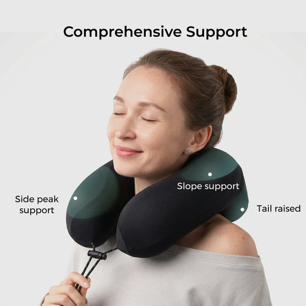 FLEXTAIL X VOLLYC Inflatable Travel Neck Pillow, Soft Knit with Adjustable Firmness & Earplugs for Car, Train, Airplane & Office