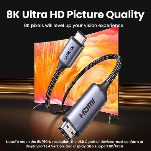 UGREEN USB C to 4K 8K HDMI-compatible Cable 8K/60Hz 4K/120Hz for MacBook Pro iMac iPad Pro for Samsung Galaxy USB C to HDMI 2.1