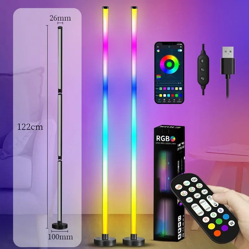 ចង្កៀង LED RGBIC ឈរលើកម្រាល ភ្លើងបរិយាកាស APP គ្រប់គ្រងតន្ត្រីសមកាលកម្ម ភ្លើងជ្រុងសម្រាប់បន្ទប់គេង ពន្លឺផ្ទៃខាងក្រោយបន្ទប់ទទួលភ្ញៀវ