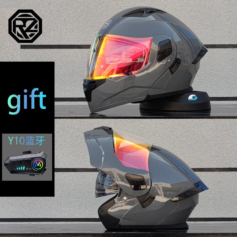 Modular flip motorcycle helmet with Bluetooth earphones, dual lens full helmet ORZ-103