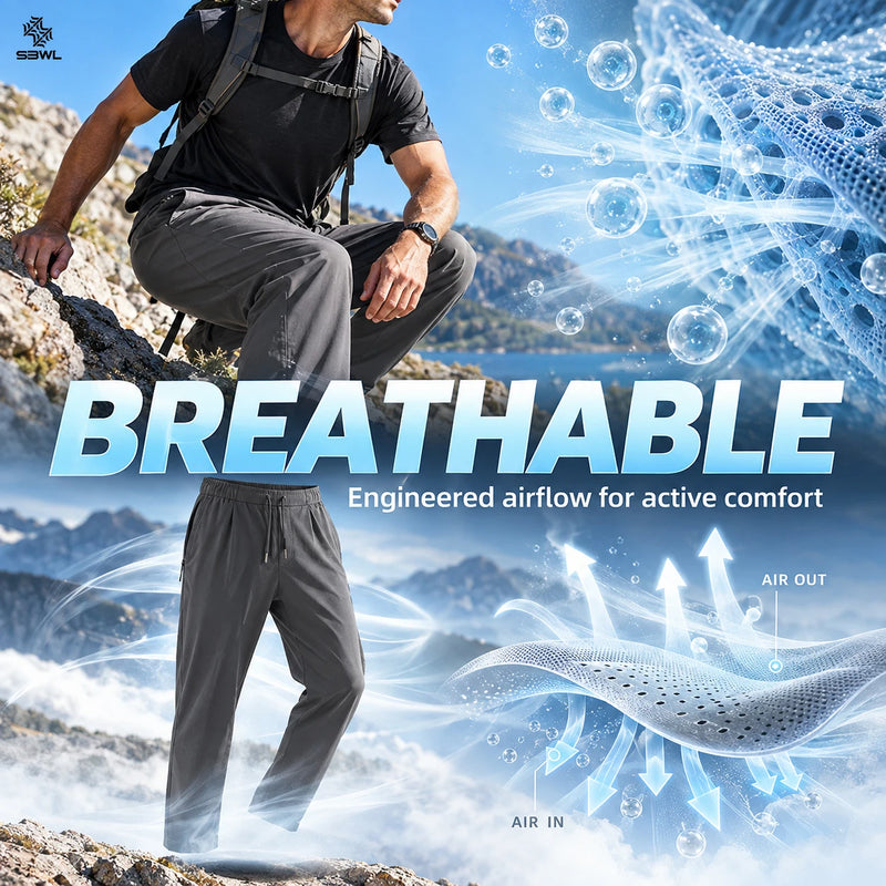 SBWL Men's Solid-Color Outdoor Sports Stretch Pants High-Quality Running Hiking Casual Wear Comfortable Fit Trousers