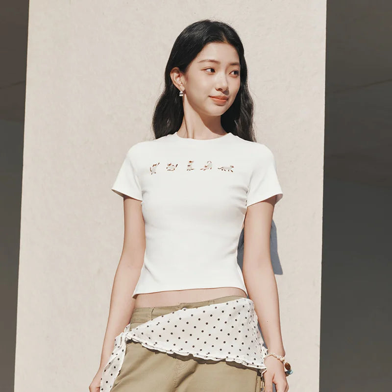 Semir Womens Tshirt 2026 Short Slim Regular Shoulder Cat Printed Cute Casual Fashion Daily Wear