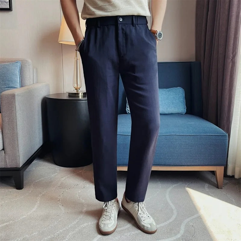 Men's Old Money Style Linen Blend Cropped Trousers – Breathable, Lightweight & Wrinkle-Resistant Straight-Leg Pants for Summer