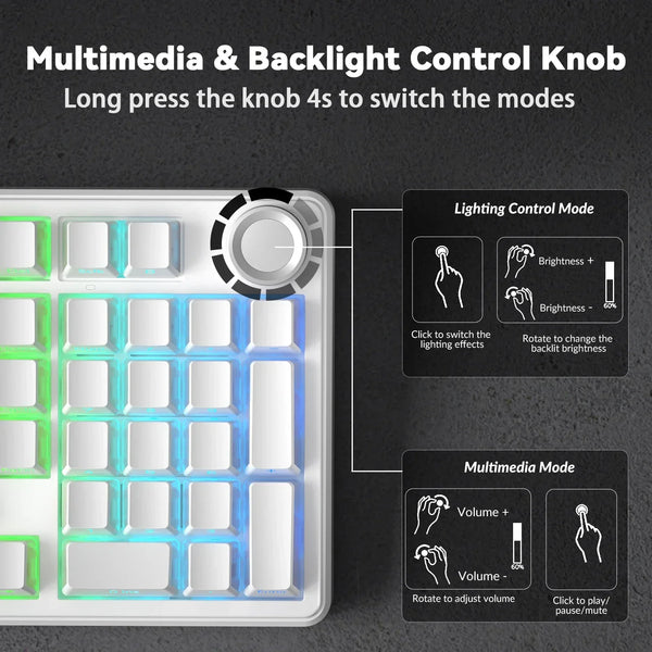 AULA F99Pro Low Noise Keyboard Gasket Structure Hot-swap RGB Mechanical Keyboard with Media Knob