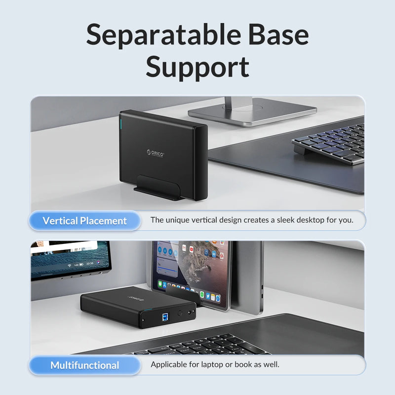 ORICO 3.5 inch HDD Case Type-C & USB3.0  Hard Drive Enclosure SATA  to USB 3.1 External Hard Drive Reader for 2.5/3.5'' HDD