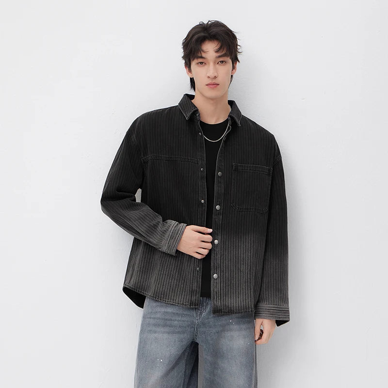 Semir Men Shirt 2026 Spring Long Sleeve Loose Fit Lapel Collar Gradient Print Washed Chest Pocket Casual Style Daily Wear Top