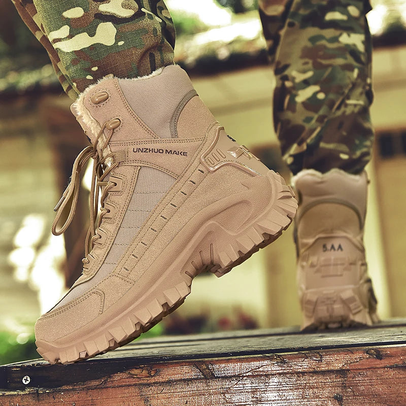 Men's tactical training boots winter warm velvet jungle combat boots outdoor anti-slip comfort light walking hiking casual boots