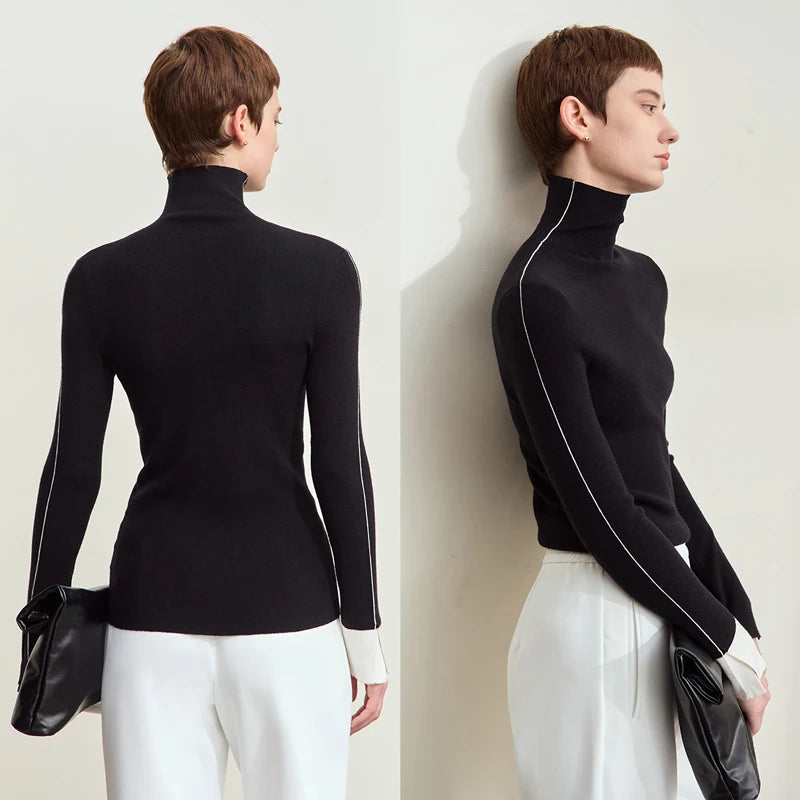 អាវយឺតក AMII Minimalist Turtleneck សម្រាប់ស្ត្រីឆ្នាំ ២០២៥ រដូវស្លឹកឈើជ្រុះថ្មីពណ៌ផ្ទុយស្រឡះដៃអាវវែងសម្រាប់ស្ត្រី 12453067