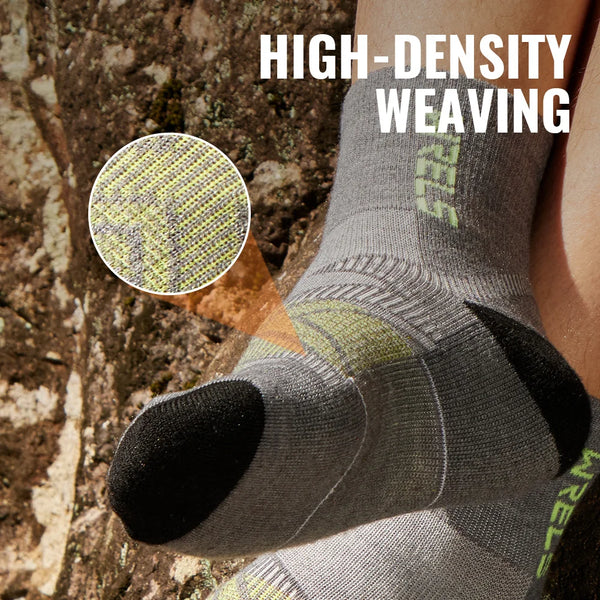 WRELS 1/2/3 Pairs Trekking Socks Merino Wool Moisture Wicking Crew Socks Thermal Cushioned Anti Blister Outdoor Hiking Work Sock