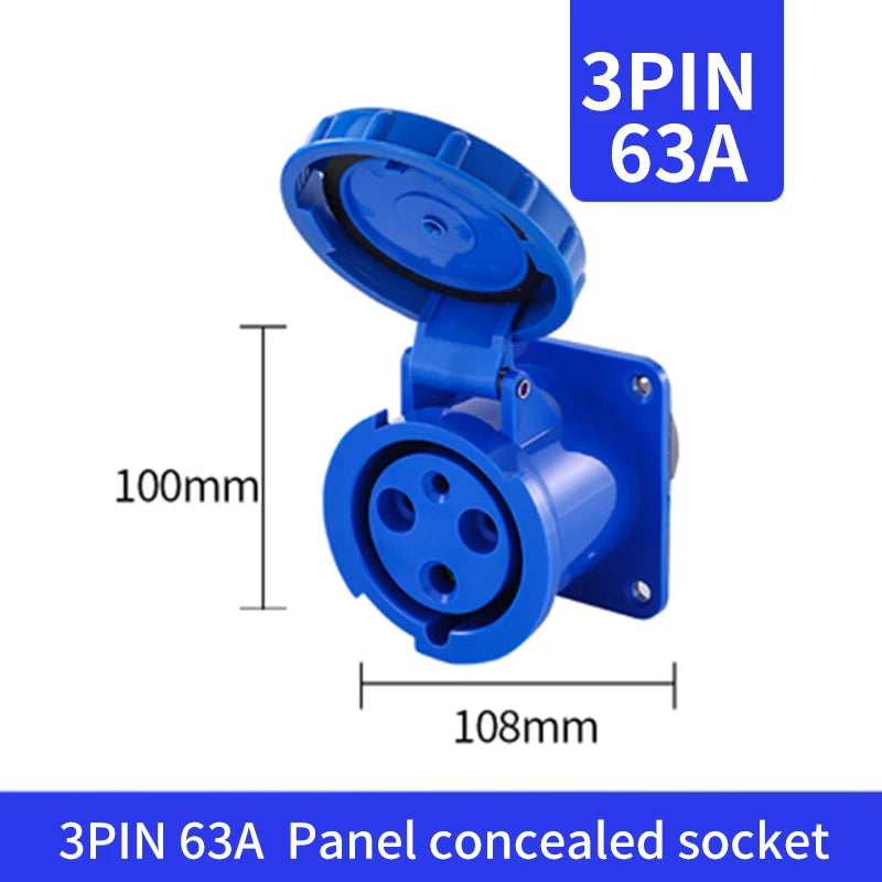 Waterproof Industrial Plug3 Pole 4 Pole 5 Pin dustproof socket IP67 Male and Female 63a 125a Mounted industrial socket 380V 415V