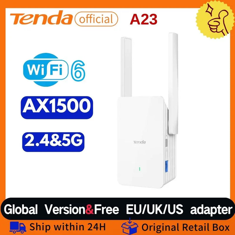 ឧបករណ៍ពង្រីកសញ្ញា Tenda Wi-Fi 6 Range Extender AX1500 A23 2.4G និង 5GHz Dual Band Signal Expansion Repeater 2*5dBi Antennas ជាមួយរន្ធ Gigabit Ethernet