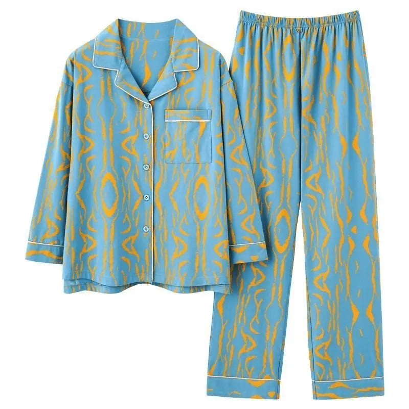 M-4XL Large Size Middle Aged Mother Pajamas Set Lapel Shirt Long Sleeve Sleepwear Night Suit Casual Home Clothing Pijama Women