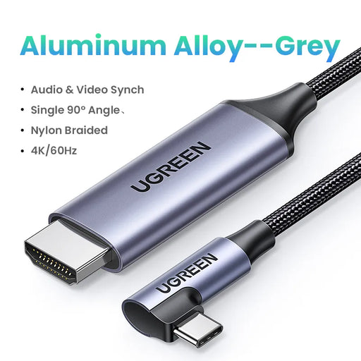 UGREEN USB C HDMI Cable Type C to HDMI 4K for iPhone 15 TV Converter MacBook Air iPad Samsung Pixelbook XPS USB C HDMI Adapter 90 Degree Alu-alloy CHINA