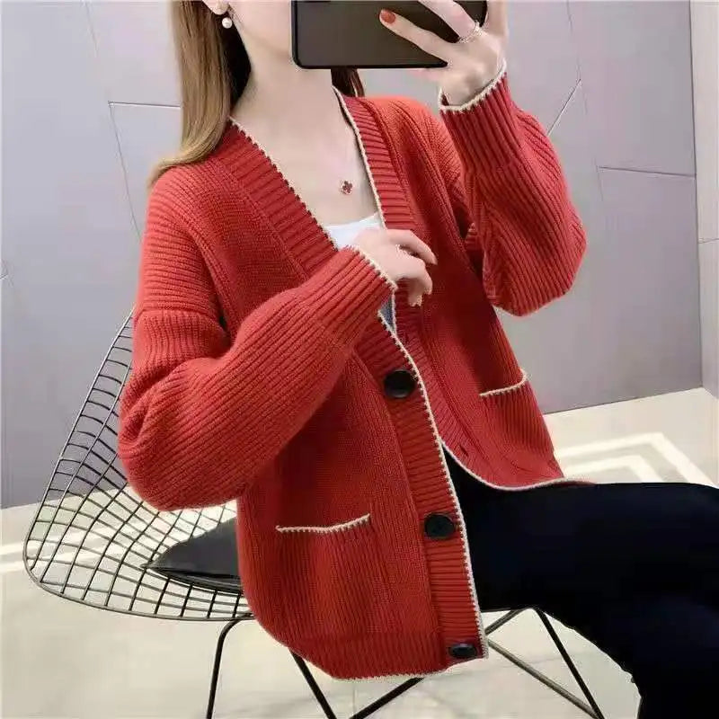 Large Size Spring Autumn Women's Jacket Loose Knitted Cardigan Korean Single Breasted Sweater Coat Female кардиган женский