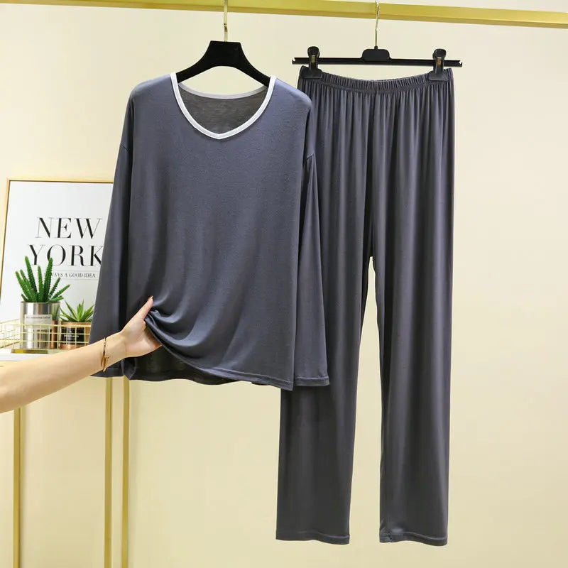 Modal Home Clothes Women's Pajamas Spring Autumn Long Sleeve Pants Set Loose Sleepwear Two Piece Suit Pijamas Para Mujer