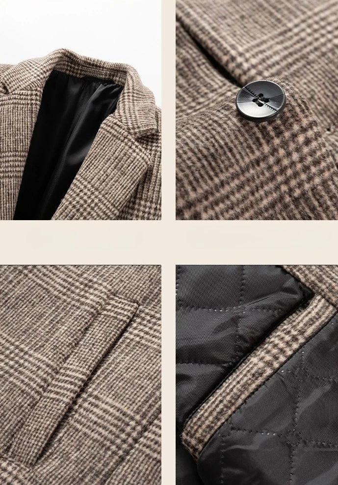 High Quality Mens Dark Gray Wool Trench Coat Winter Warm Long Jacket Business Casual Party Asian Size M-4XL