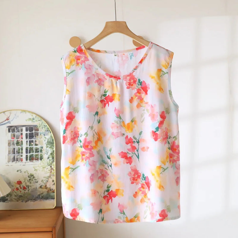 Summer Thin One Piece Pajamas for Women Tank Top Sleepwear Sleeping Wear New Floral Sleeveless V-neck Sleep Top Home Wear