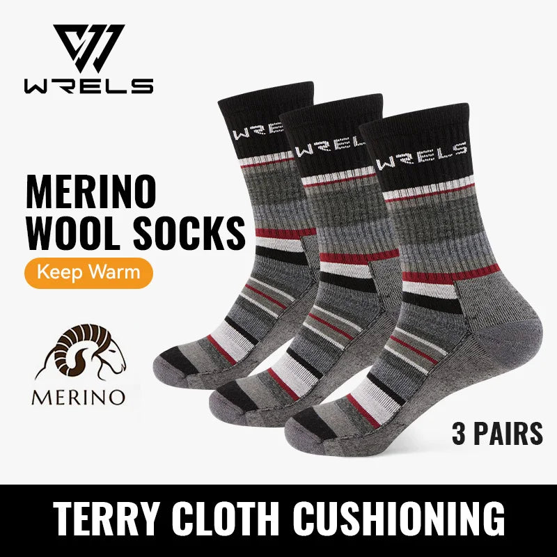 WRELS Merino Wool Hiking Socks Thermal Warm Winter Cushioned Moisture Wicking Socks Breathable Sports Socks Running Skiing Socks