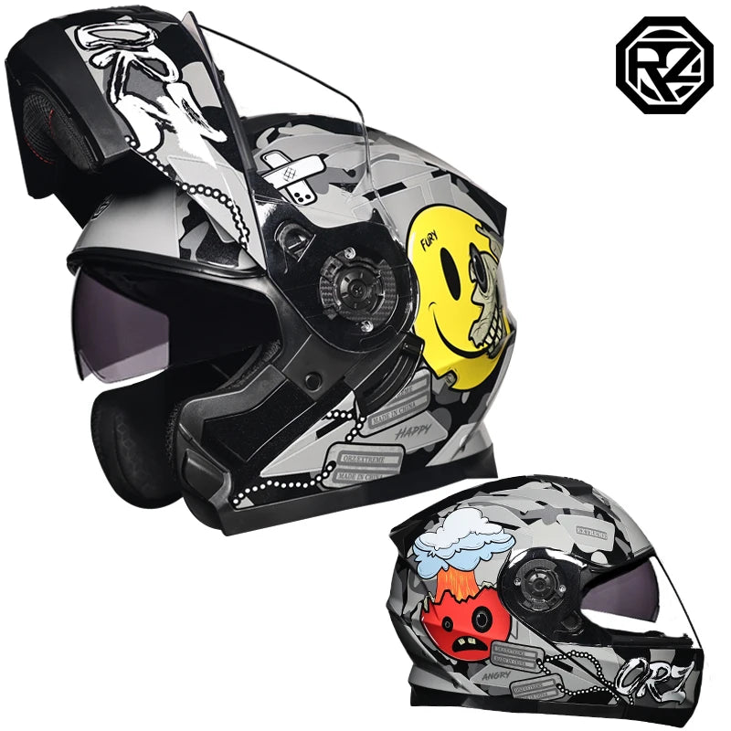 Motorcycle Open Face Modular Flip Up Full Face Helmet for Adult Men and Women DOT Approved Moto Helmets ORZ-162
