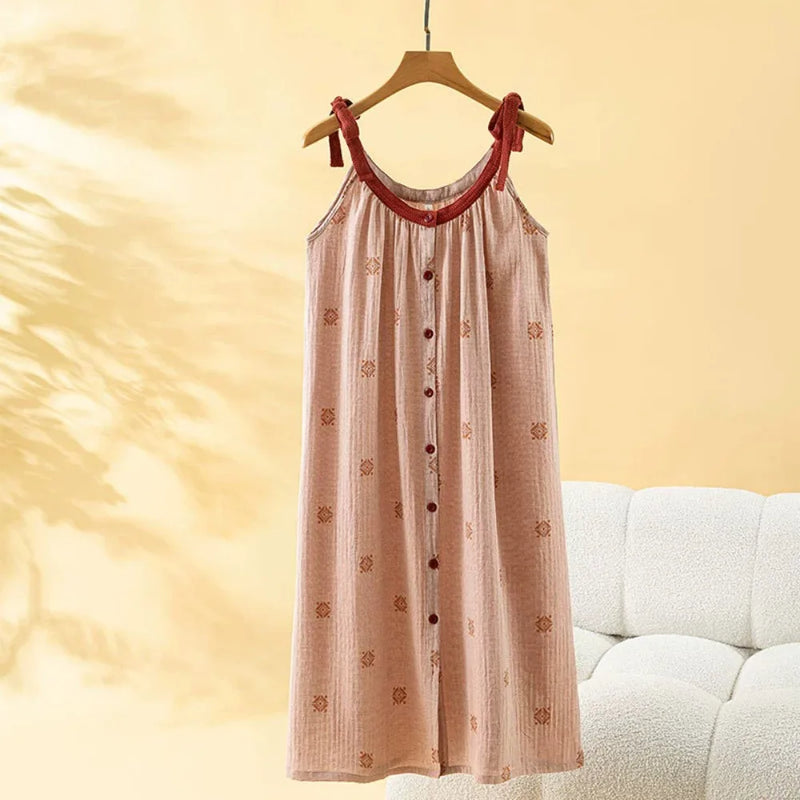 Retro Floral Women's Cotton Nightie Sleeveless Nightdress Nightgown Woman Night Clothes New Thin Summer Pajamas Dress Sleepwear