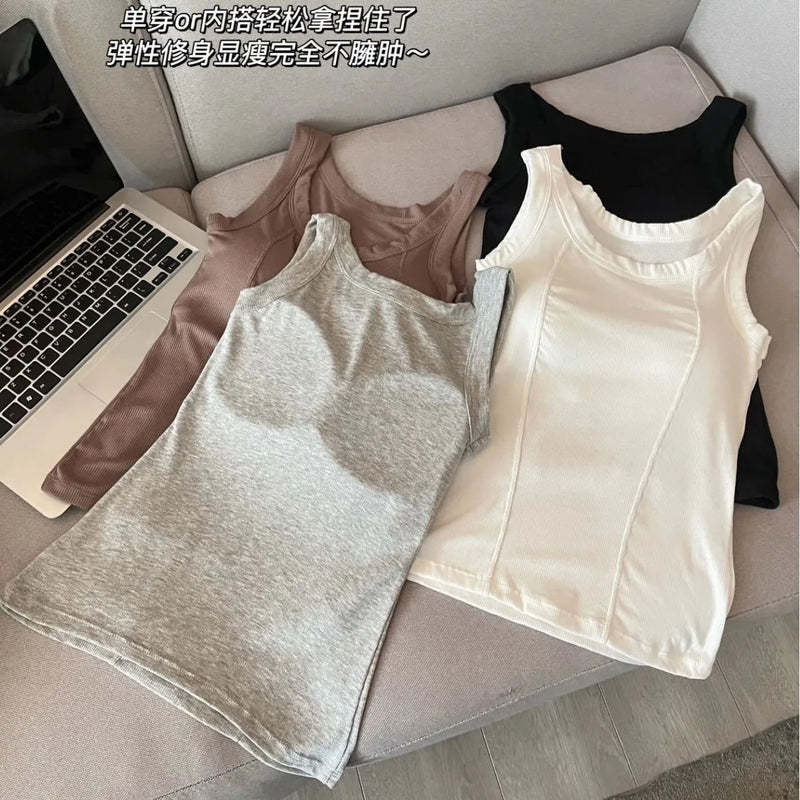 Chest Pad Modal Vest Women's Large Size Bottoming Shirt Slim Spring Summer One Piece Pajamas Top Casual Sleeping Wear Underwear