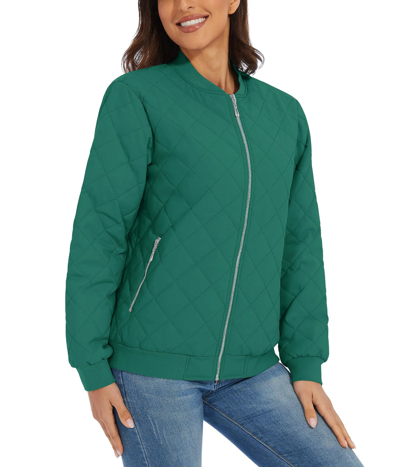 TACVASEN Women Casual Warm Diamond Quilted Jackets Jackets Full Zip Padded Classic Biker Jacket Winter Coats Streetwear Outwear