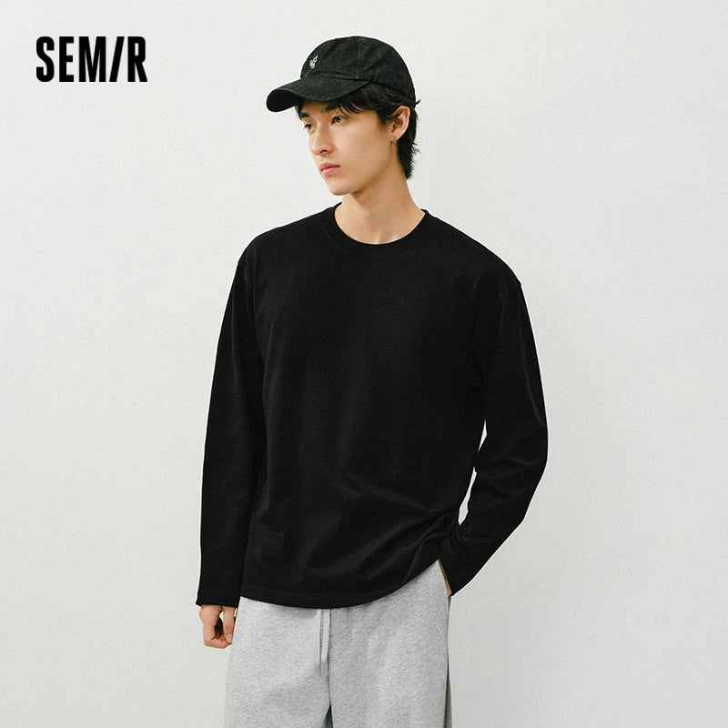 Semir Versatile Tshirt Unisex 2026 Spring Autumn Cotton White Basic Inner Layer Casual Couple Style Daily Wear Top