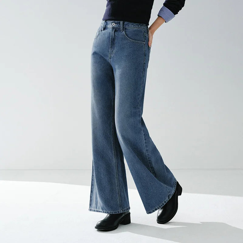 Semir Flared Denim Pants woman Spring Distressed Loose Slim Soft Comfortable Retro Slight Flare Casual Streetwear Trendy Women