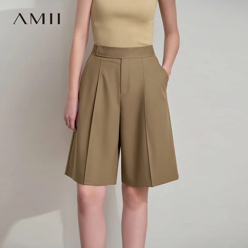 ខោខ្លីនារី Amii ឆ្នាំ២០២៦ រដូវក្ដៅសាមញ្ញសម្រាប់ការិយាល័យ ខោធម្មតា ខោវែងមធ្យម ងាយស្រួលប្រើ ពណ៌សុទ្ធ សម្លៀកបំពាក់នារី 12622029