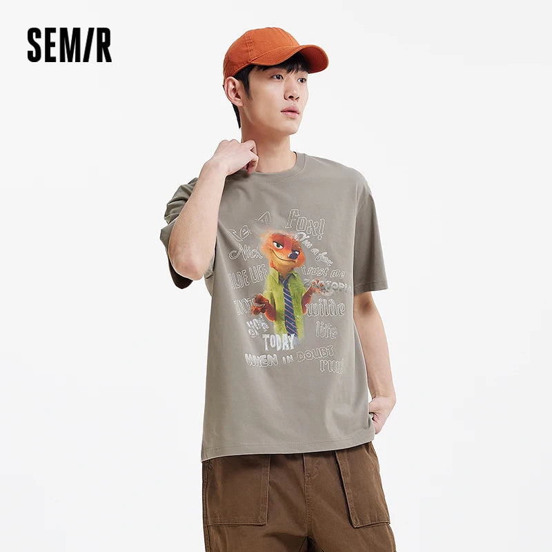 Semir Men Tshirt Cool Feeling Short Sleeve Antibacterial Retro Cartoon Print Loose Knit Summer Casual Style 2026 Top