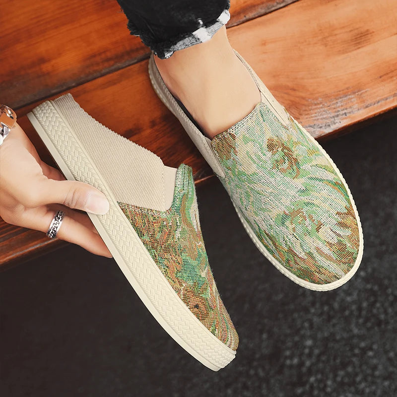 Men's canvas slippers summer outdoor anti-slip soft-sole fashion youth casual slippers driving sandals Joker tide half slippers