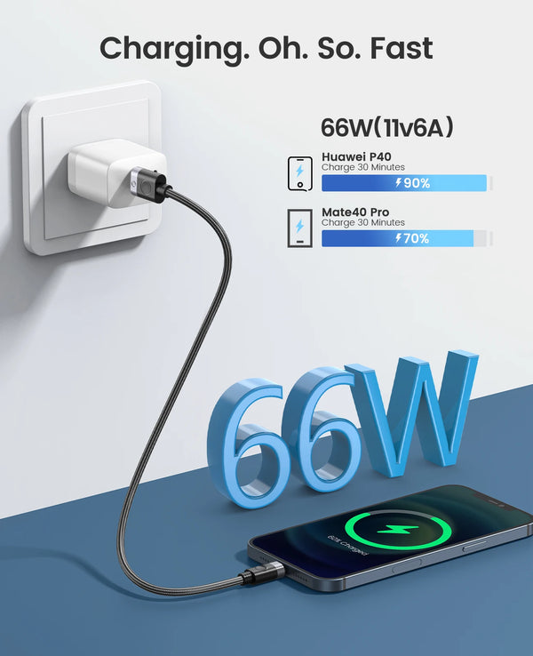 ORICO 66W USB Cable 6A Fast Charging Charger Wire Cord For Huawei P40 LED Data USB C Phone Cable Kit For Xiaomi Mi 10 Samsung S2