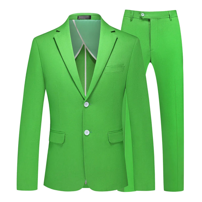 2026 Summer Green Men's Cotton-Linen Two-Piece Suit, Perfect for The Office, Parties, and Weddings. Available in Red,Yellow,Blue