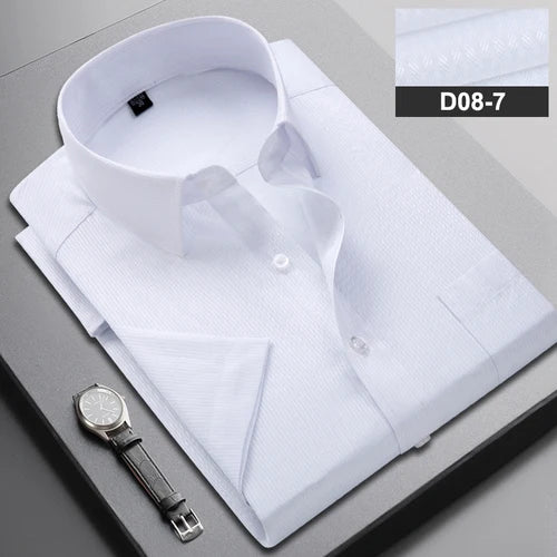 Summer Men's Vertical Striped Short-sleeved Cotton Shirt, Single-breasted Square Collar Shirts with A Pocket on The Left Chest