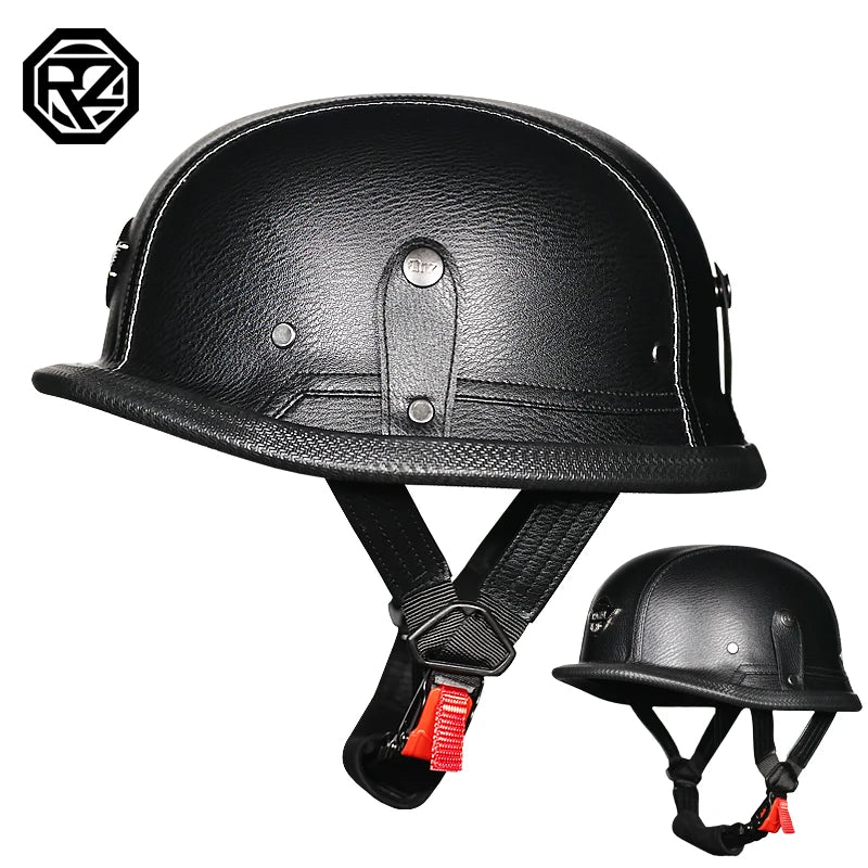 Leather Vintage Helmet  WWII Style BLACK German Motorcycle Open Face Half Helmet Chopper Biker Pilot camouflage