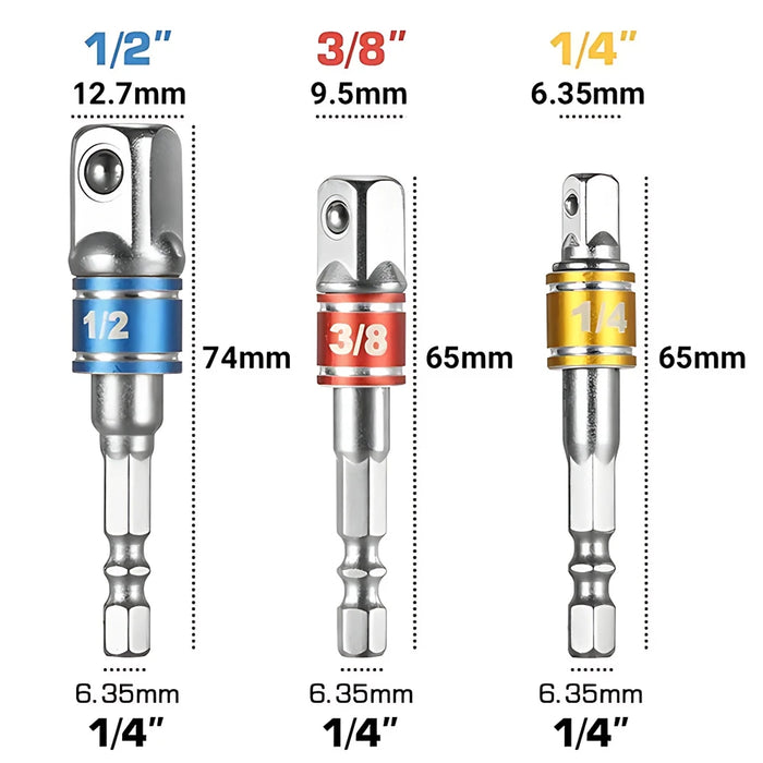 Hexagonal Shank Sifang Adapter Sleeve Connection Rod/1/4, 3/8, 1/2 Color Electric Socket Connection Rod/Socket Connection Rod 3 PCS Colorful