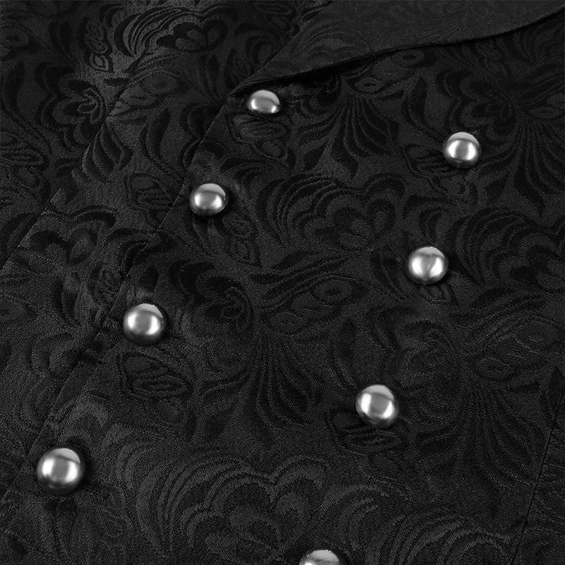 Men's Black Sleeveless Dress Vest Jacket, Halloween Top Vest, Black Vintage Single Breasted Embroidered Waistcoat