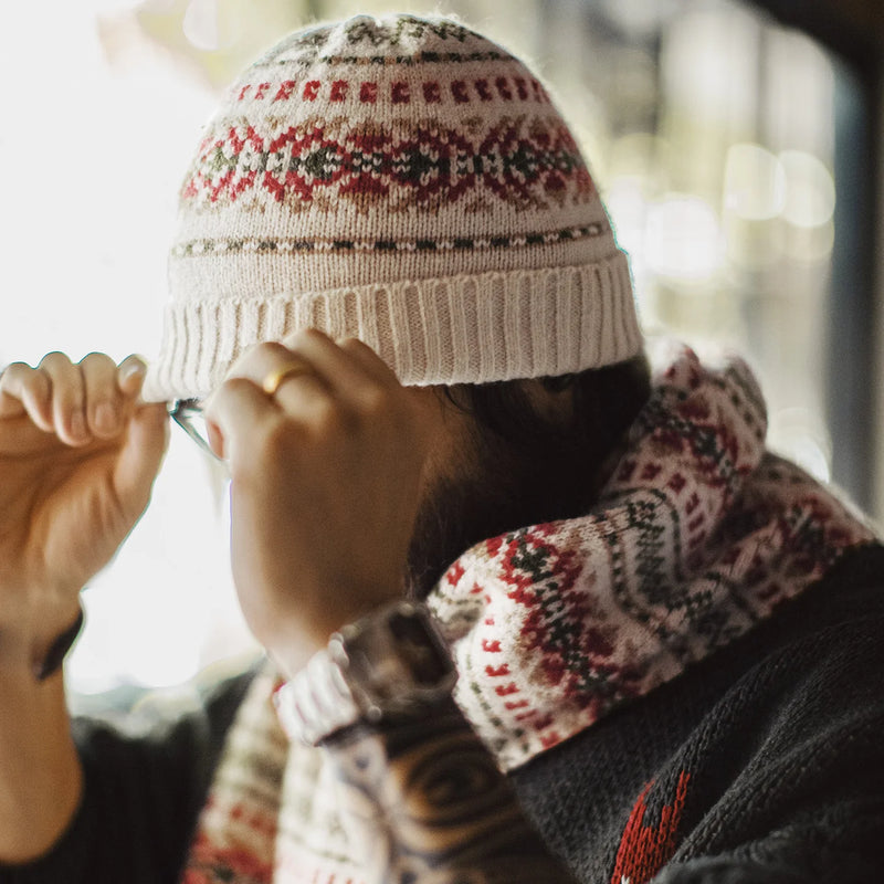 Maden Vintage Fair Isle Scarf & Beanie Set Windproof Hat Knit Pattern Scarf Wram Knit Unisex Winter Accessories Perfect Gift