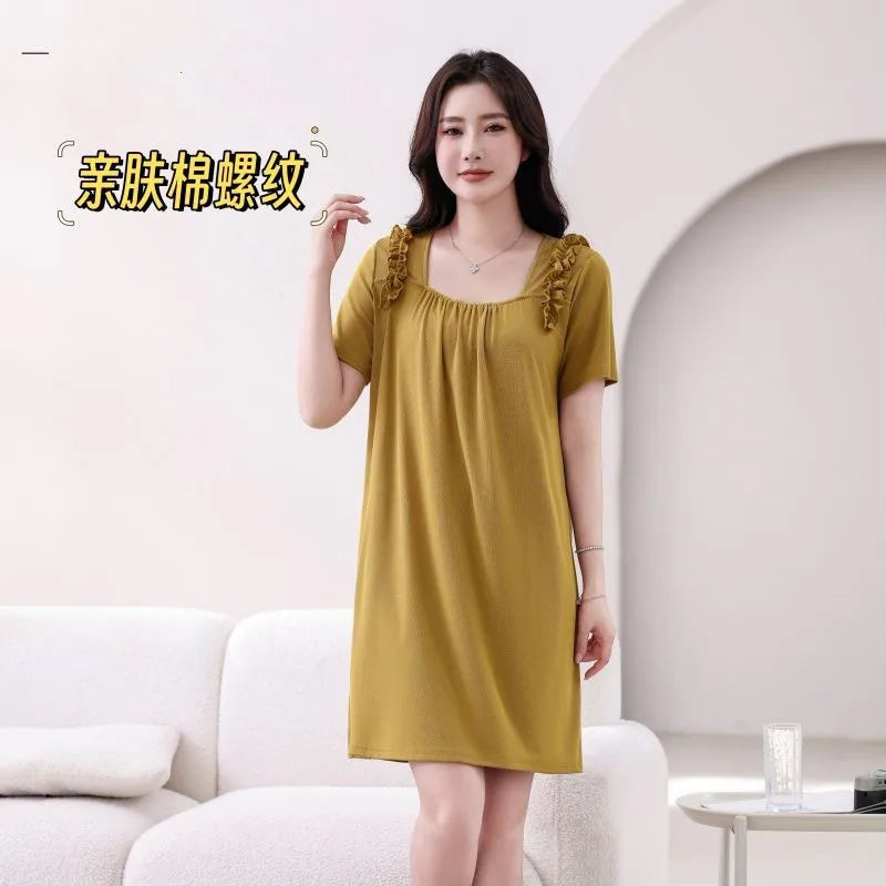 XL-6XL Korean Women's Nightgown Plus Size Sleepwear Night Dress Woman Summer Sleep Shirts Short Sleeve Nightwear Lady Nightie