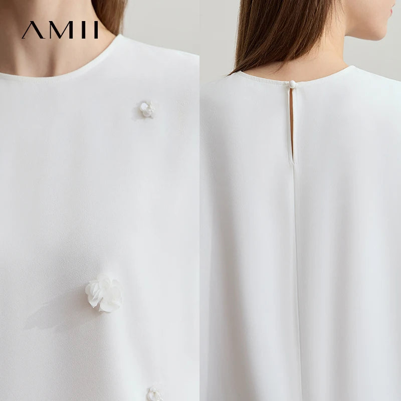 អាវធំ Amii សម្រាប់នារី ម៉ូដថ្មី កអាវរាងអក្សរ O រាងផ្កាបីវិមាត្រ ដៃខ្លី រលុង រចនាបទសាមញ្ញ 12552027