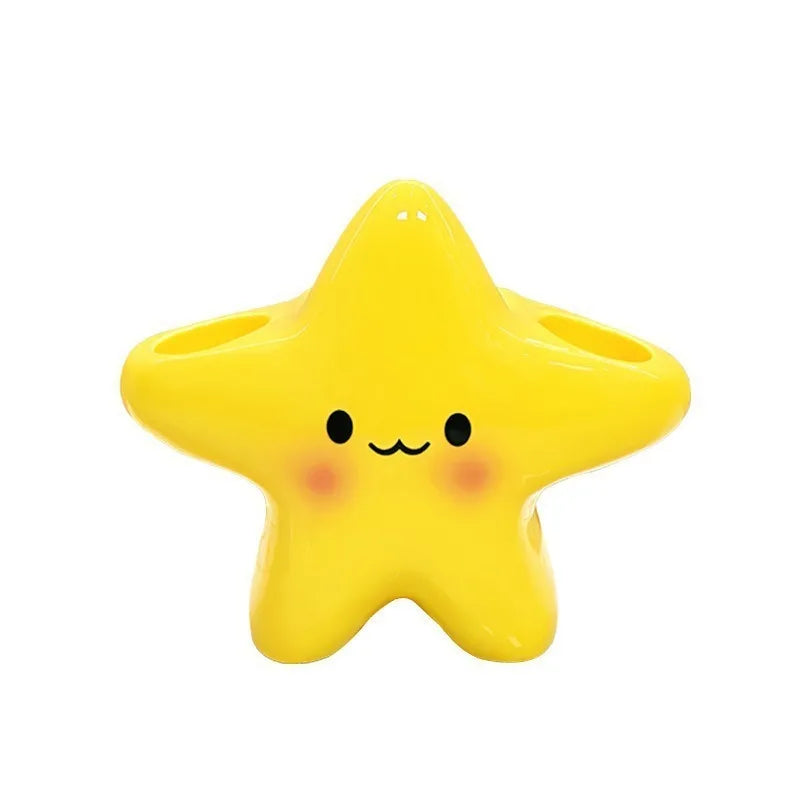 1/2pcs Cute Star Toothbrush Holder Cartoon Face Freestanding Rack Durable Bathroom Storage Organizer for Toothpaste Toothbrush