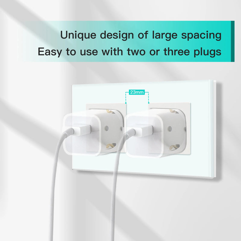BSEED Single Power Outlet EU Wall Plugs Double Sockets USB Type-C Phone Charge Glass Panel 1Way Wall Touch Switch Kid Protection