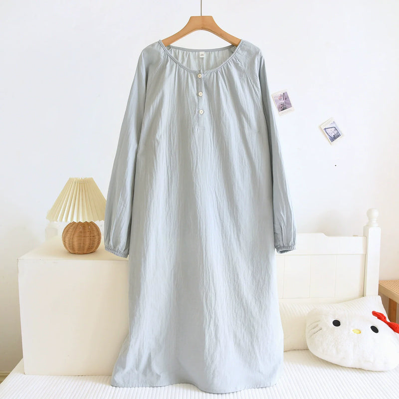 Gauze Cotton Sleepwear Women's Nightie New Spring Summer Long Sleeve Loose O-Neck Nightgowns Nightwear for Woman Night Clothes