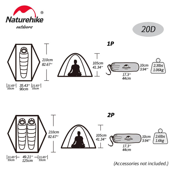 Naturehike Tagar Tent 1 2 Person Backpacking Tent Lightweight Outdoor Camping Tent Free Standing Dome Hiking Tent with Footprint